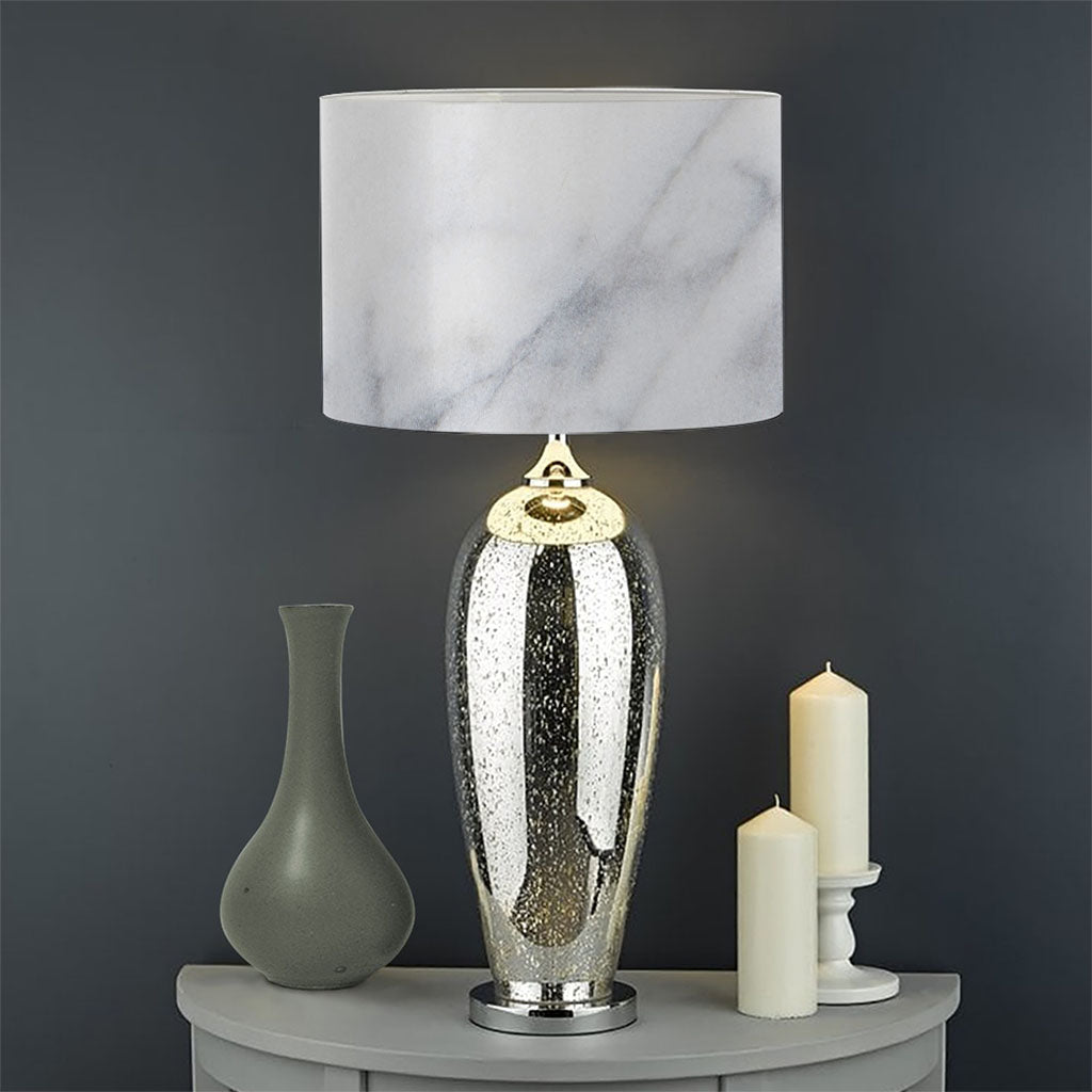 Smoke Grey Marble Print Drum Lamp Shade