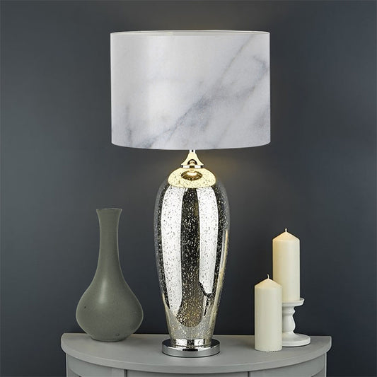 Smoke Grey Marble Print Drum Lamp Shade