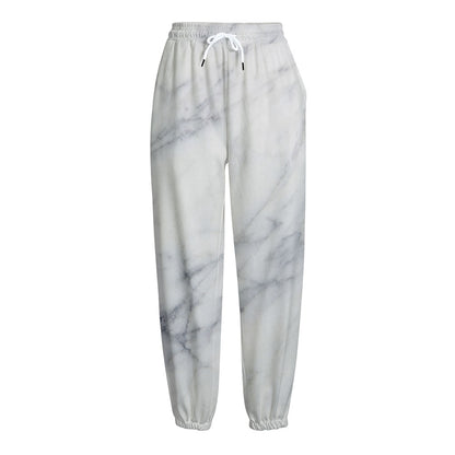 Smoke Grey Marble Print Fleece Lined Knit Pants