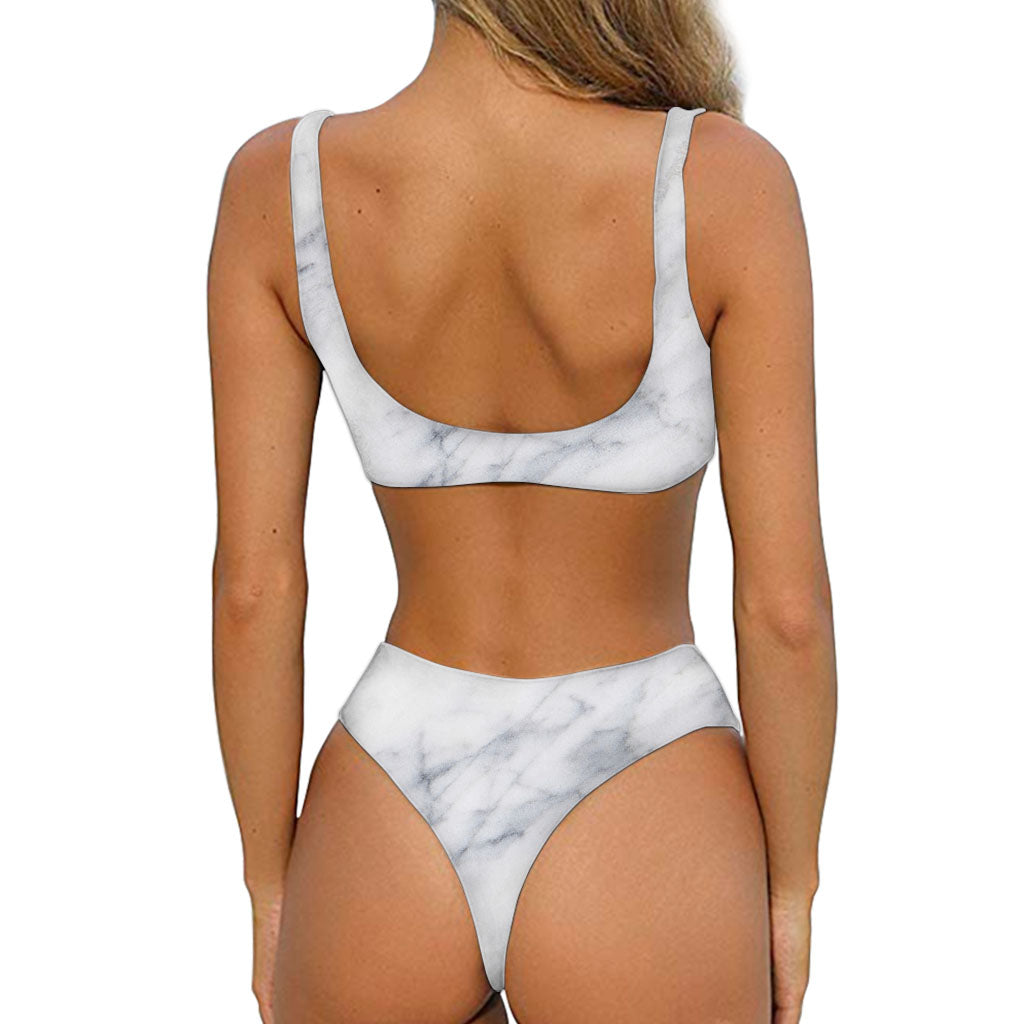 Smoke Grey Marble Print Front Bow Tie Bikini
