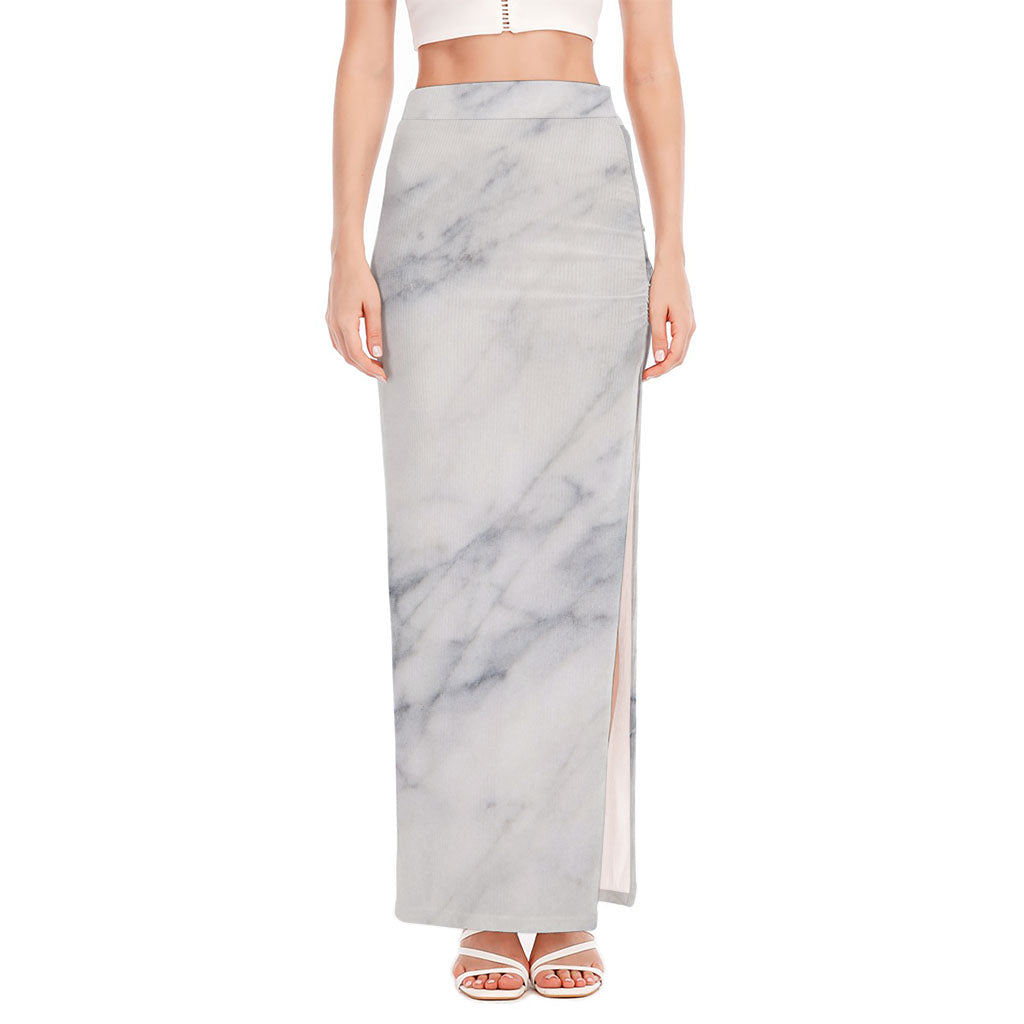 Smoke Grey Marble Print High Slit Maxi Skirt