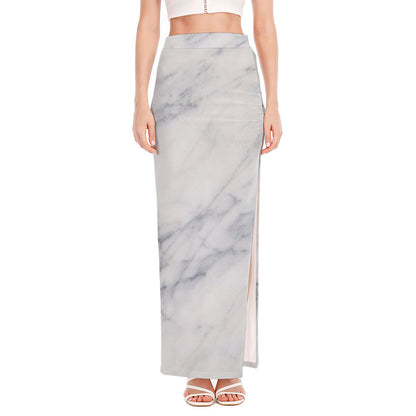 Smoke Grey Marble Print High Slit Maxi Skirt