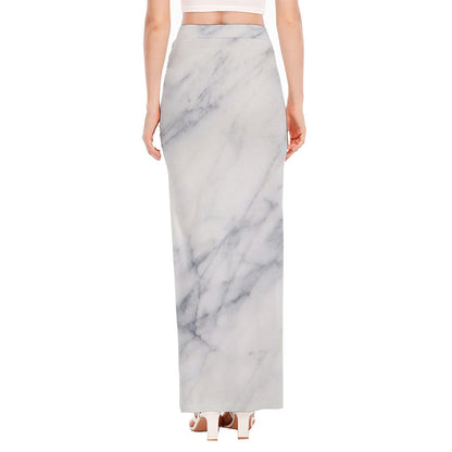 Smoke Grey Marble Print High Slit Maxi Skirt