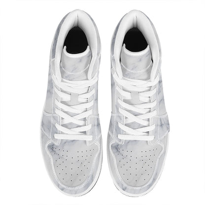 Smoke Grey Marble Print High Top Leather Sneakers