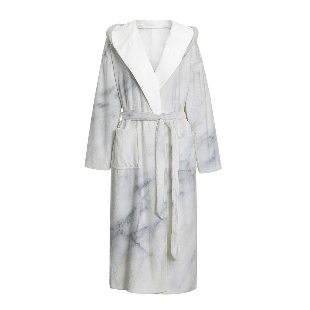 Smoke Grey Marble Print Hooded Bathrobe