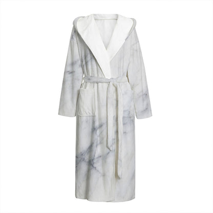 Smoke Grey Marble Print Hooded Bathrobe