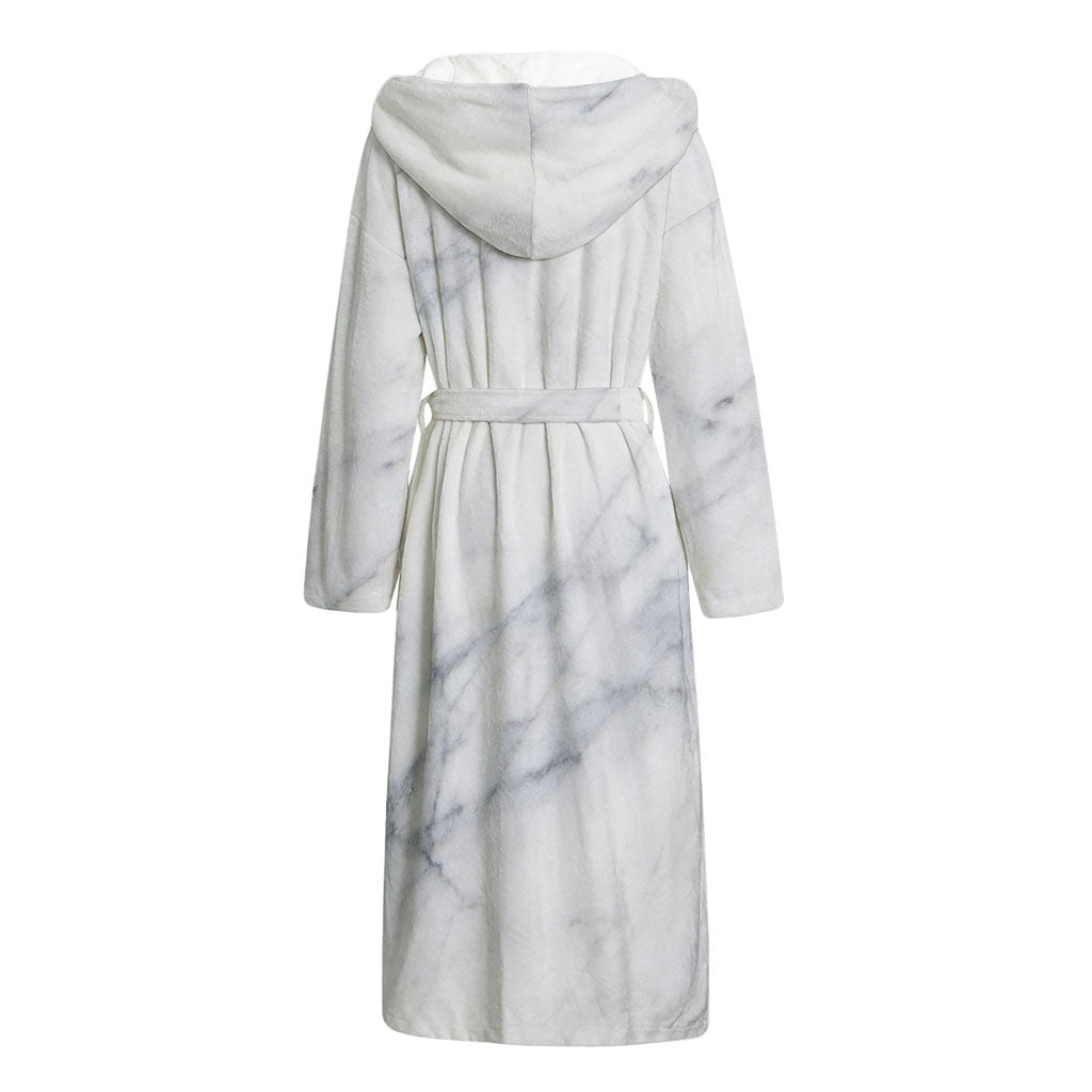 Smoke Grey Marble Print Hooded Bathrobe