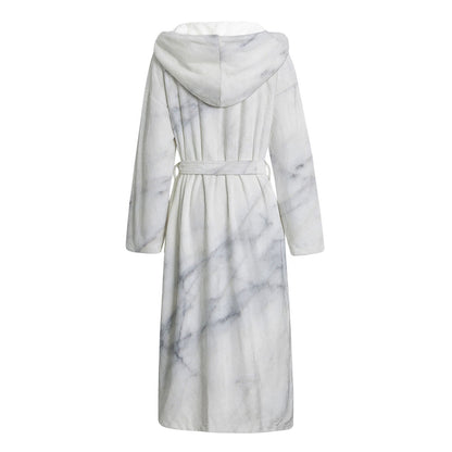 Smoke Grey Marble Print Hooded Bathrobe