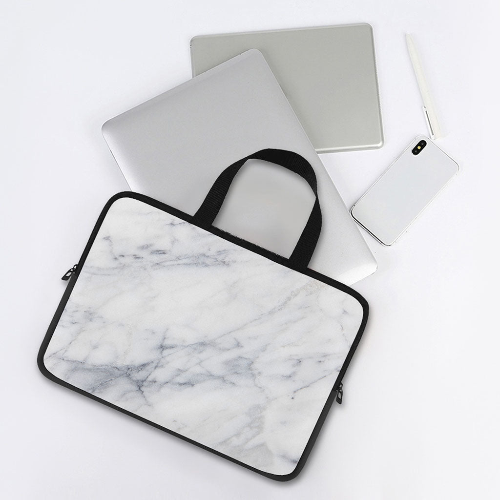 Smoke Grey Marble Print Laptop Sleeve With Handle