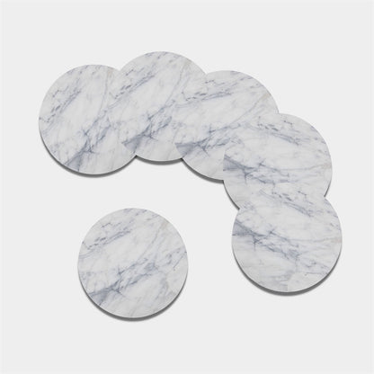 Smoke Grey Marble Print Leather Coaster Set