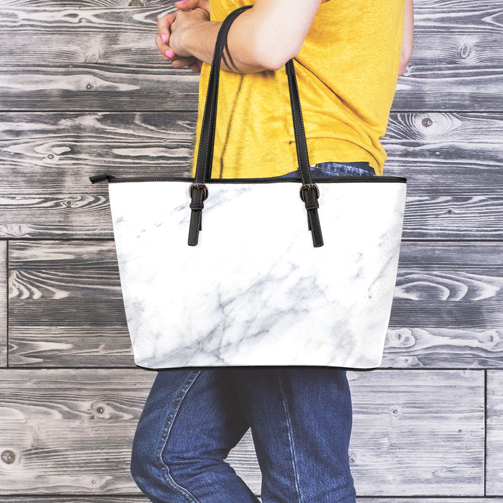 Smoke Grey Marble Print Leather Tote Bag