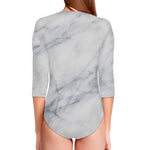 Smoke Grey Marble Print Long Sleeve Swimsuit