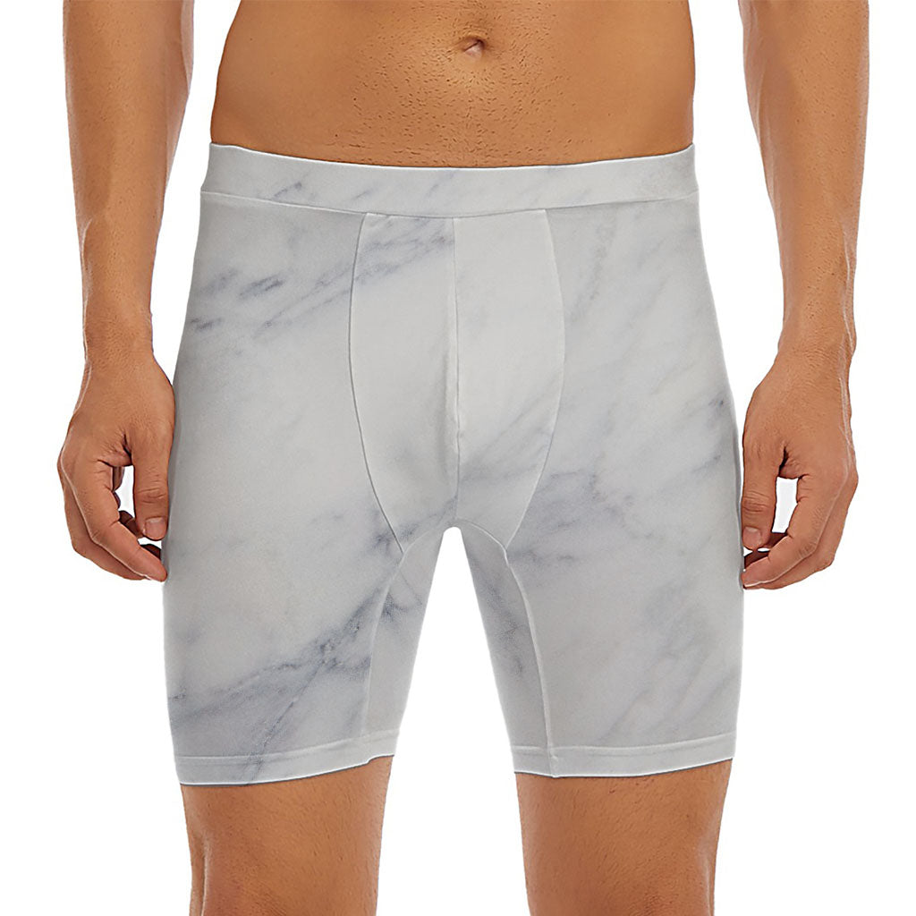 Smoke Grey Marble Print Men's Long Boxer Briefs