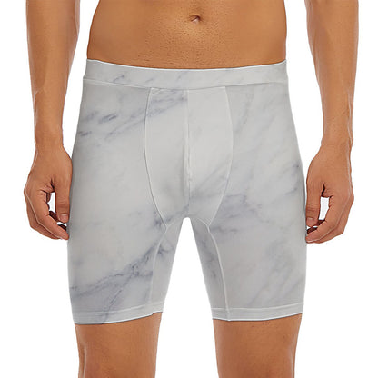 Smoke Grey Marble Print Men's Long Boxer Briefs