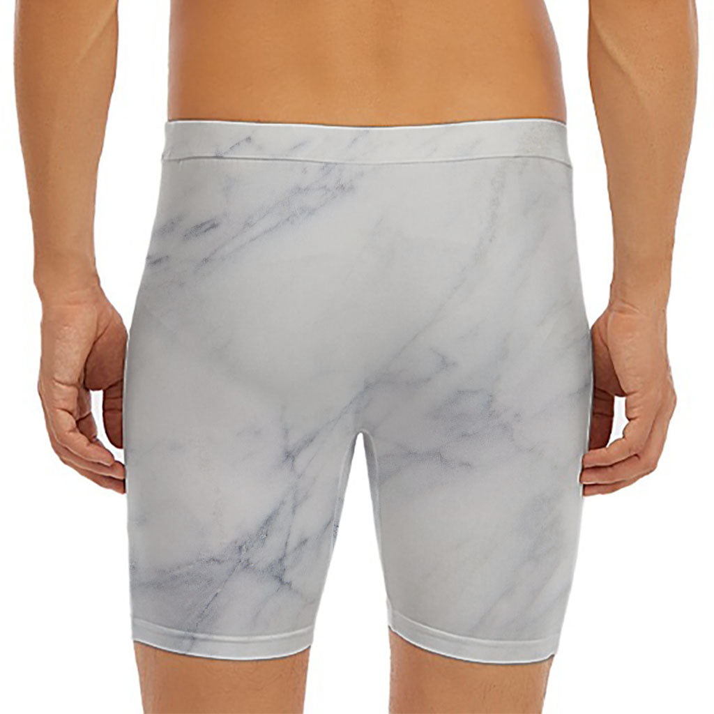 Smoke Grey Marble Print Men's Long Boxer Briefs