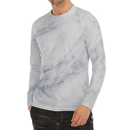 Smoke Grey Marble Print Men's Long Sleeve Rash Guard