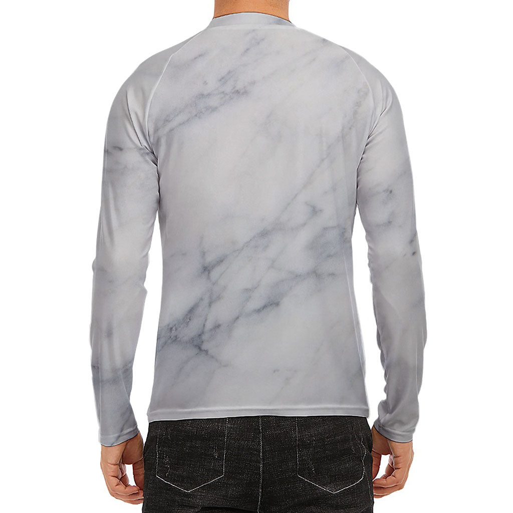 Smoke Grey Marble Print Men's Long Sleeve Rash Guard
