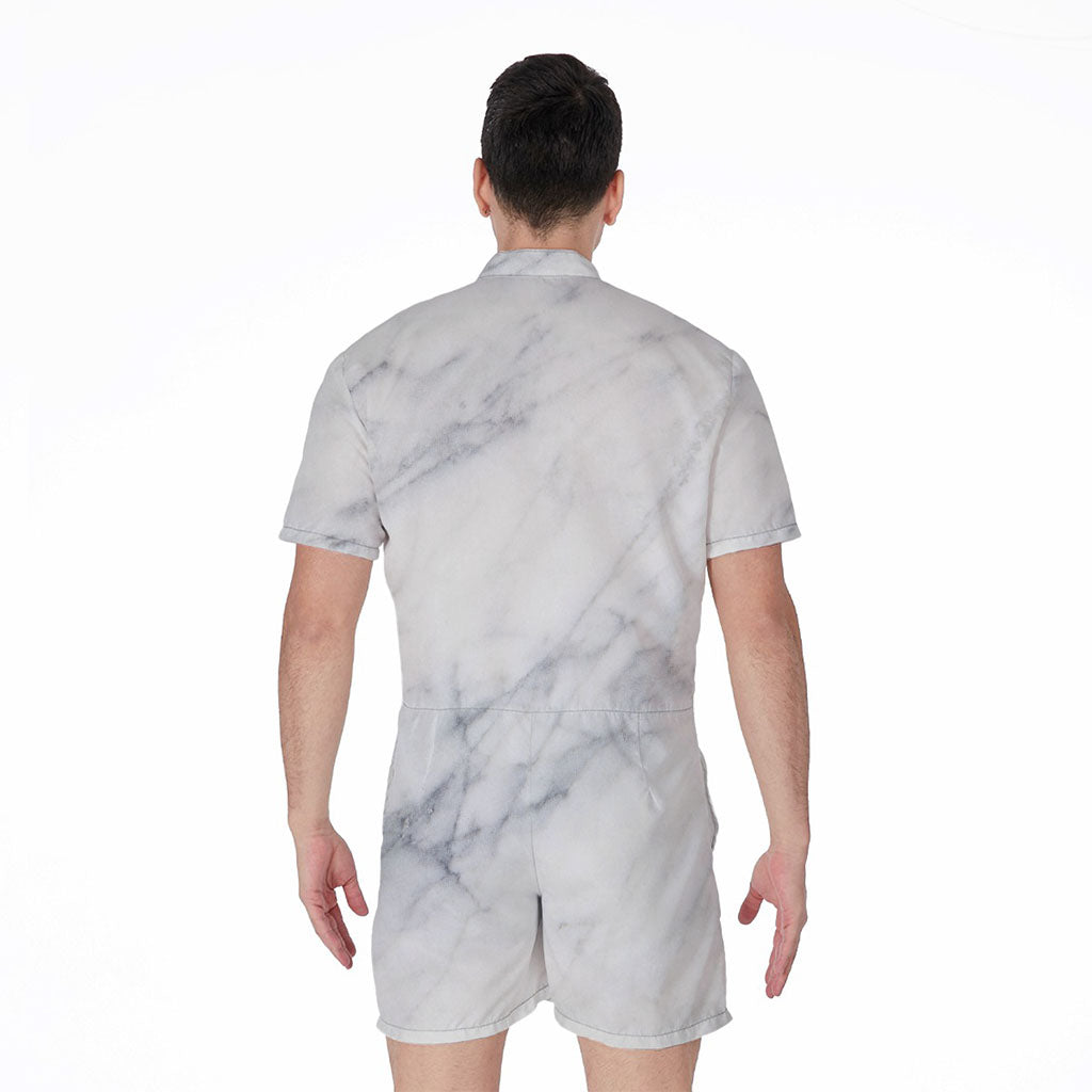 Smoke Grey Marble Print Men's Rompers