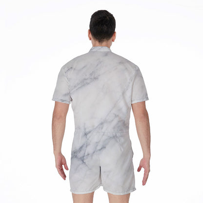 Smoke Grey Marble Print Men's Rompers