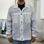 Smoke Grey Marble Print Men's Shirt Jacket