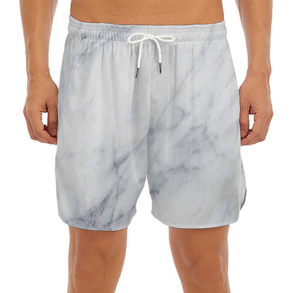 Smoke Grey Marble Print Men's Split Running Shorts