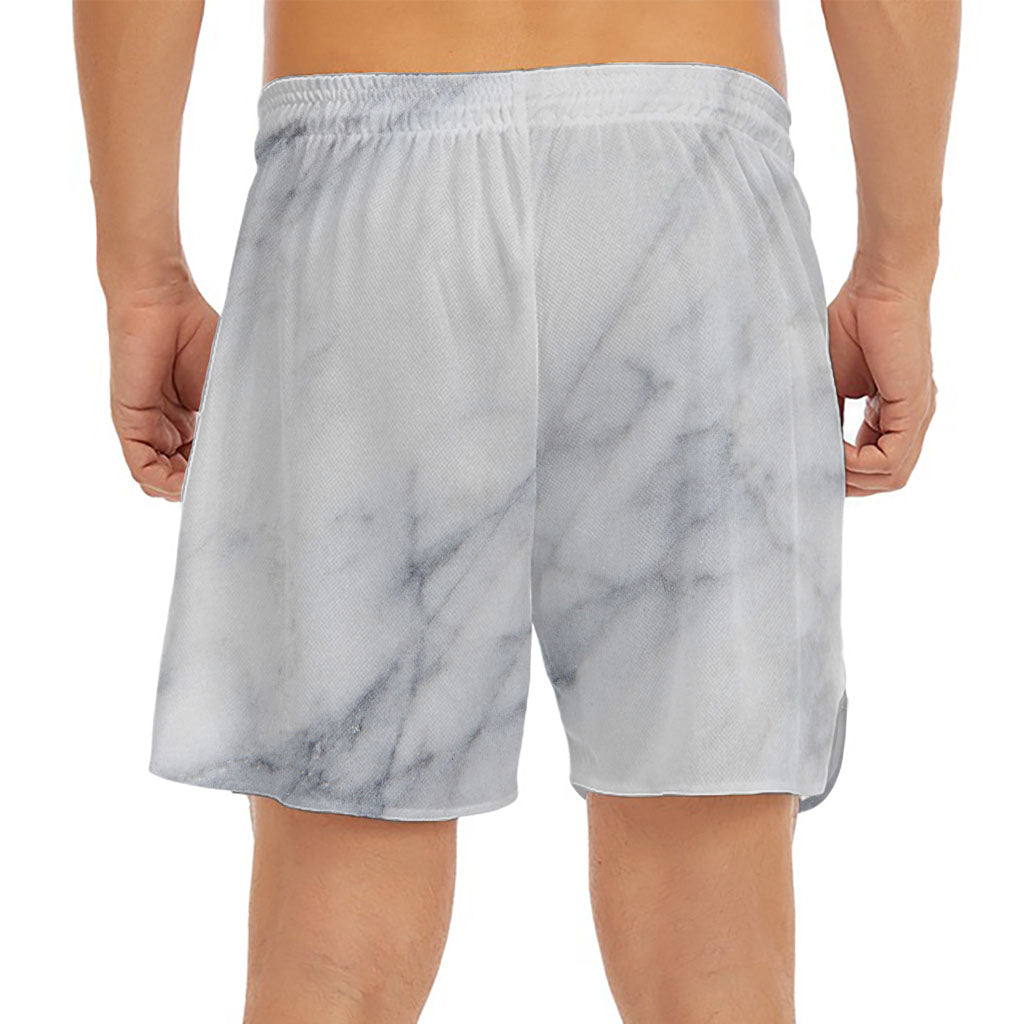 Smoke Grey Marble Print Men's Split Running Shorts