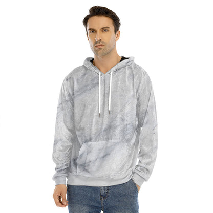 Smoke Grey Marble Print Men's Velvet Pullover Hoodie