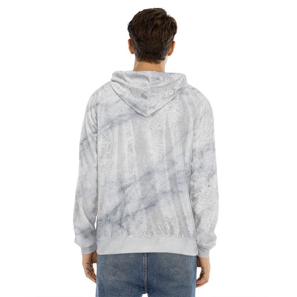 Smoke Grey Marble Print Men's Velvet Pullover Hoodie