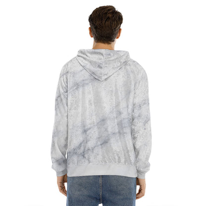 Smoke Grey Marble Print Men's Velvet Pullover Hoodie