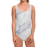 Smoke Grey Marble Print One Piece Swimsuit