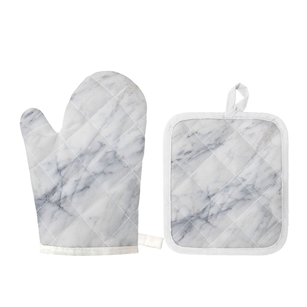 Smoke Grey Marble Print Oven Mitt And Pot Holder Set
