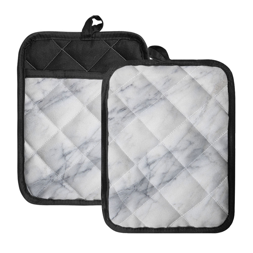 Smoke Grey Marble Print Pot Holders With Pocket