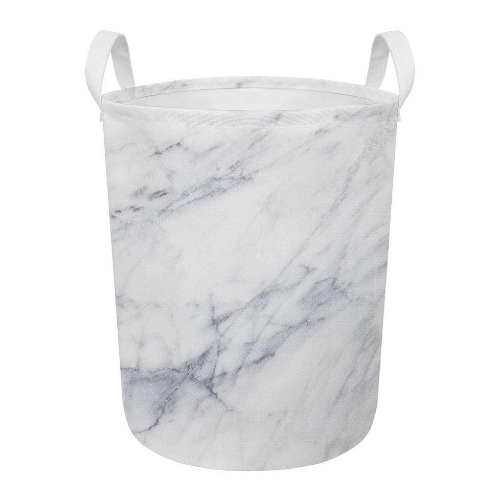Smoke Grey Marble Print Round Laundry Basket