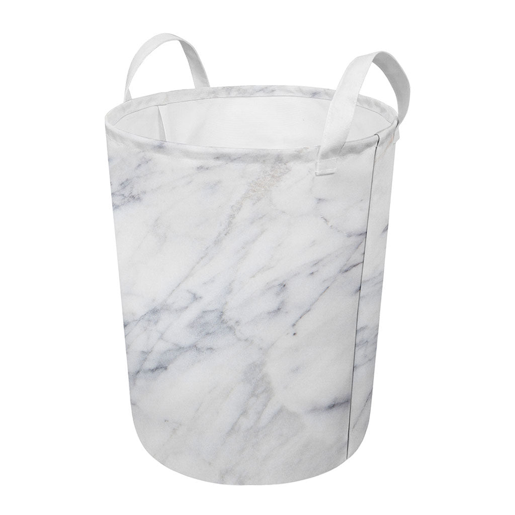 Smoke Grey Marble Print Round Laundry Basket