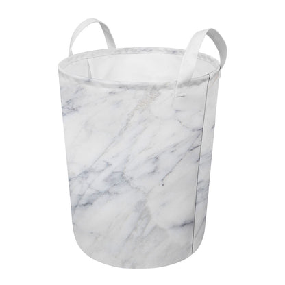 Smoke Grey Marble Print Round Laundry Basket
