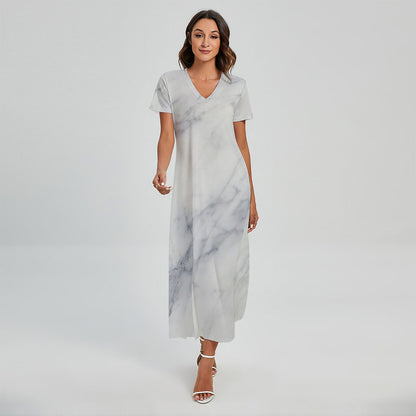 Smoke Grey Marble Print Short Sleeve Maxi Dress