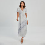 Smoke Grey Marble Print Short Sleeve Maxi Dress