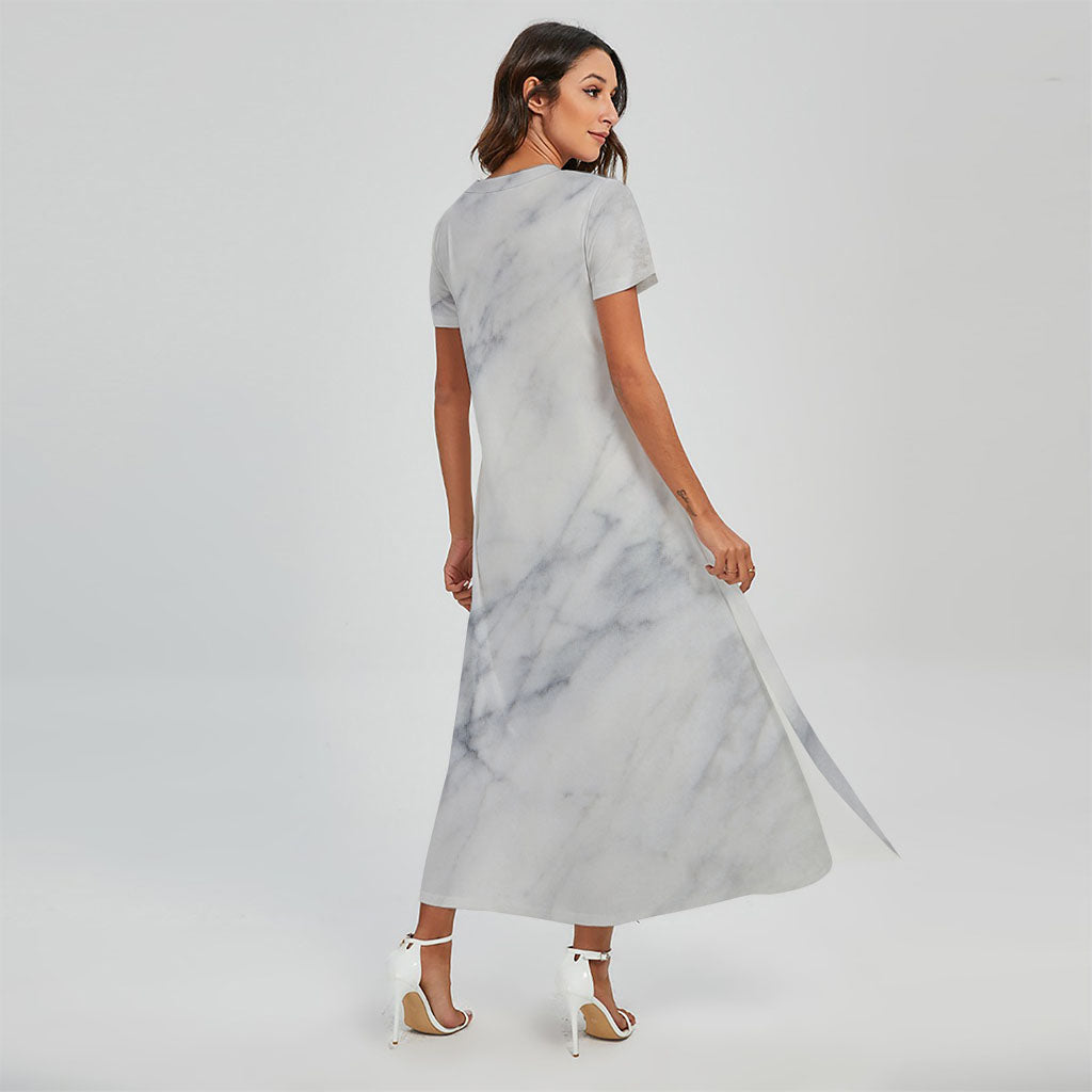 Smoke Grey Marble Print Short Sleeve Maxi Dress
