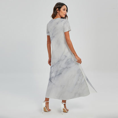Smoke Grey Marble Print Short Sleeve Maxi Dress