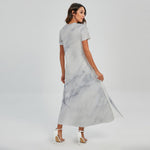 Smoke Grey Marble Print Short Sleeve Maxi Dress