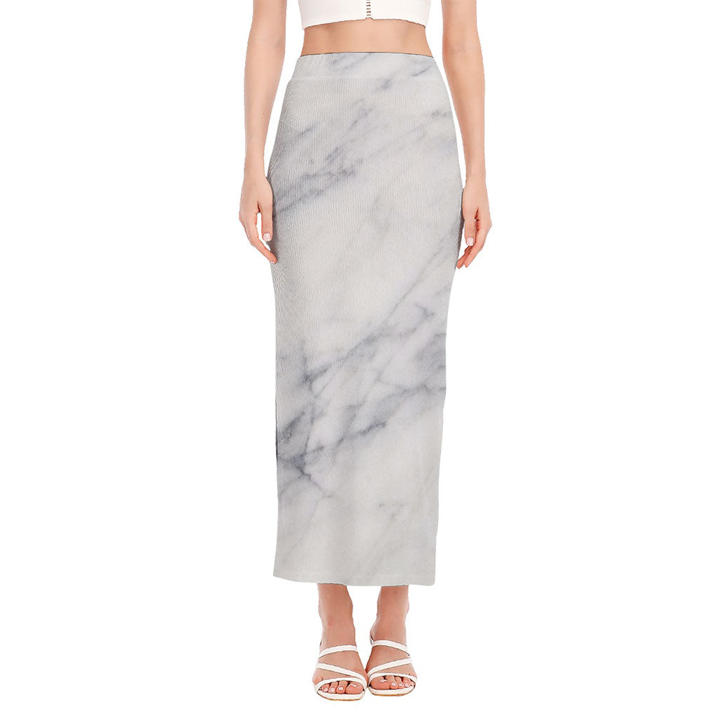 Smoke Grey Marble Print Side Slit Maxi Skirt