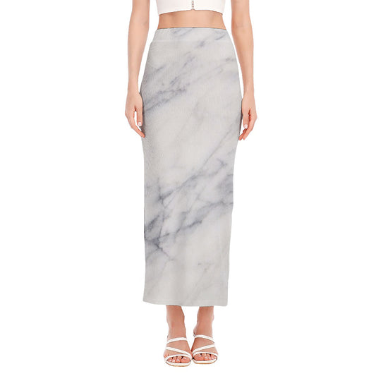 Smoke Grey Marble Print Side Slit Maxi Skirt