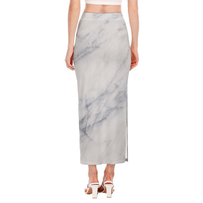 Smoke Grey Marble Print Side Slit Maxi Skirt