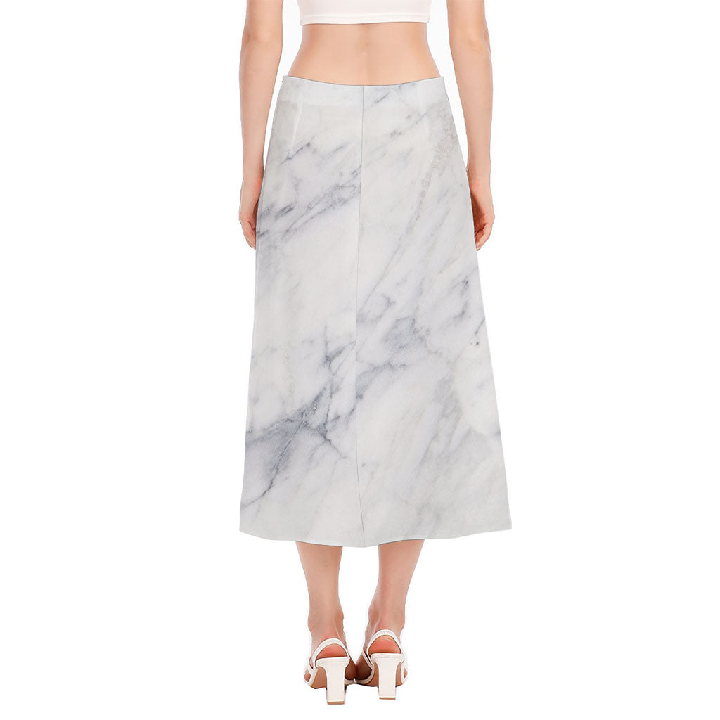 Smoke Grey Marble Print Side Slit Midi Skirt