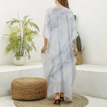 Smoke Grey Marble Print Silk V-Neck Kaftan Dress
