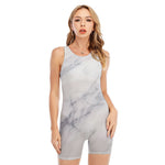 Smoke Grey Marble Print Sleeveless One Piece Swimsuit