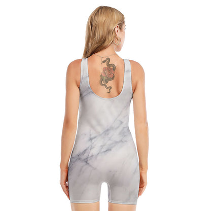 Smoke Grey Marble Print Sleeveless One Piece Swimsuit