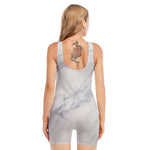 Smoke Grey Marble Print Sleeveless One Piece Swimsuit