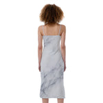 Smoke Grey Marble Print Slim Fit Midi Cami Dress