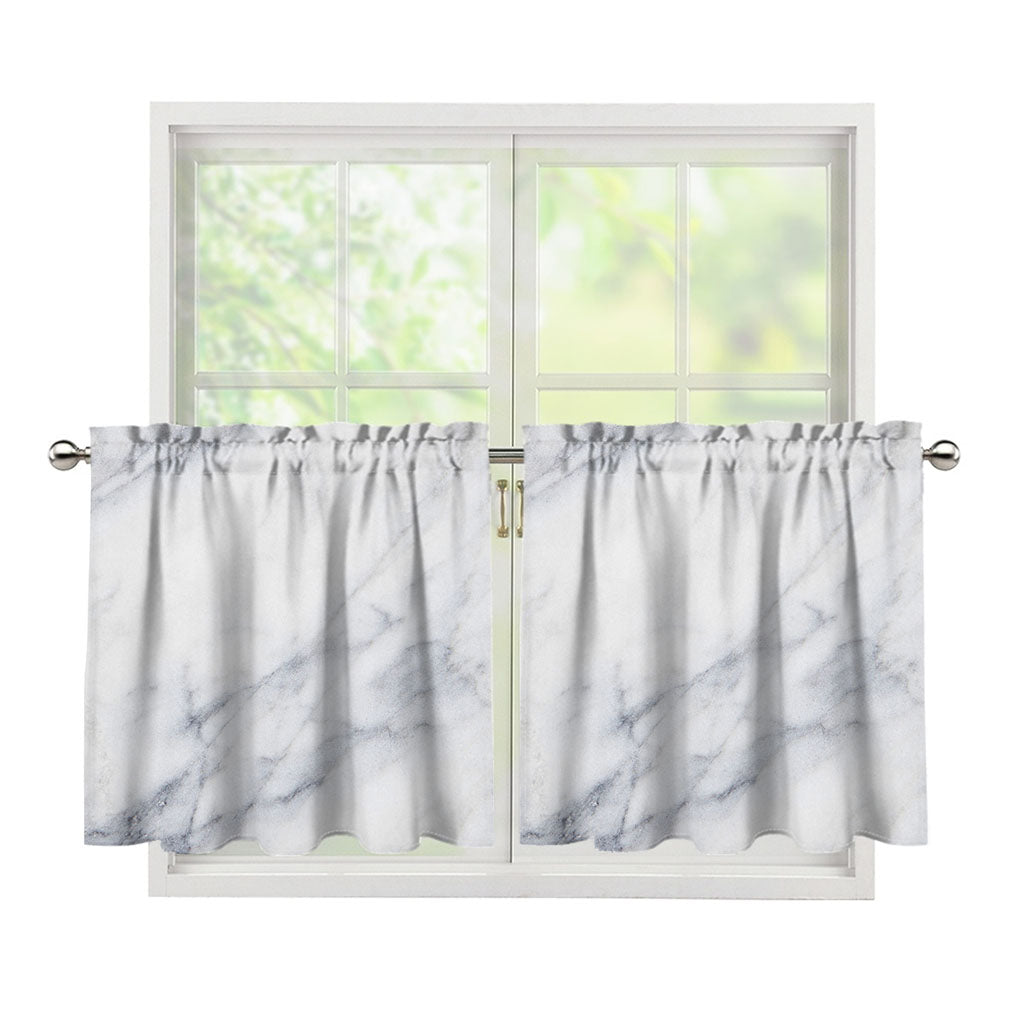 Smoke Grey Marble Print Tier Curtains